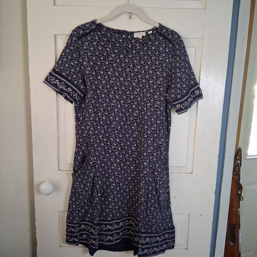 Fat Face UK Simone Wave Dot Pattern Navy Blue and White Jersey Dress